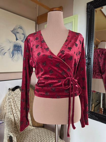 Vintage 1990s Calabaza Rose Shimmer Long Sleeve  Wrap Top - size 8
