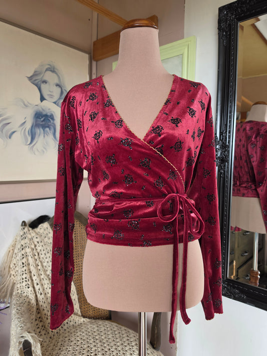 Vintage 1990s Calabaza Rose Shimmer Long Sleeve  Wrap Top - size 8