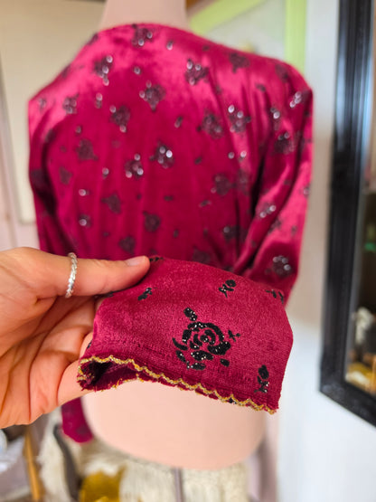 Vintage 1990s Calabaza Rose Shimmer Long Sleeve  Wrap Top - size 8