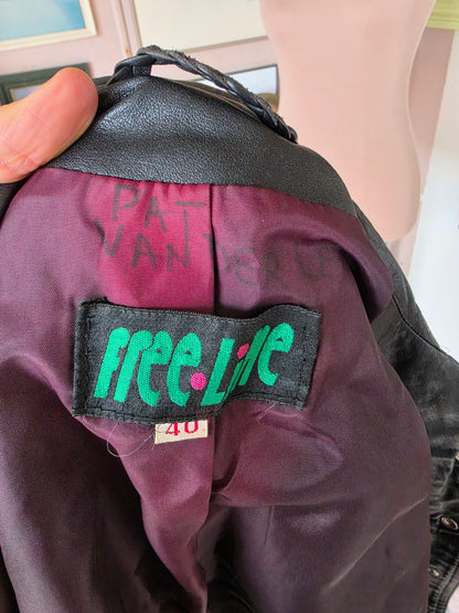 Vintage 1970s Free Line Black Leather Dome Jacket - size 8-10