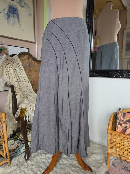 Vintage Y2K Staxs Drop Waist Pleated Midi Skirt with Asymmetrical Piping - size 8