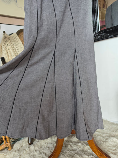 Vintage Y2K Staxs Drop Waist Pleated Midi Skirt with Asymmetrical Piping - size 8