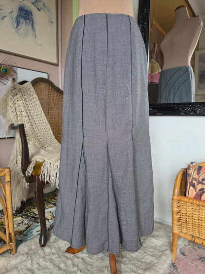 Vintage Y2K Staxs Drop Waist Pleated Midi Skirt with Asymmetrical Piping - size 8