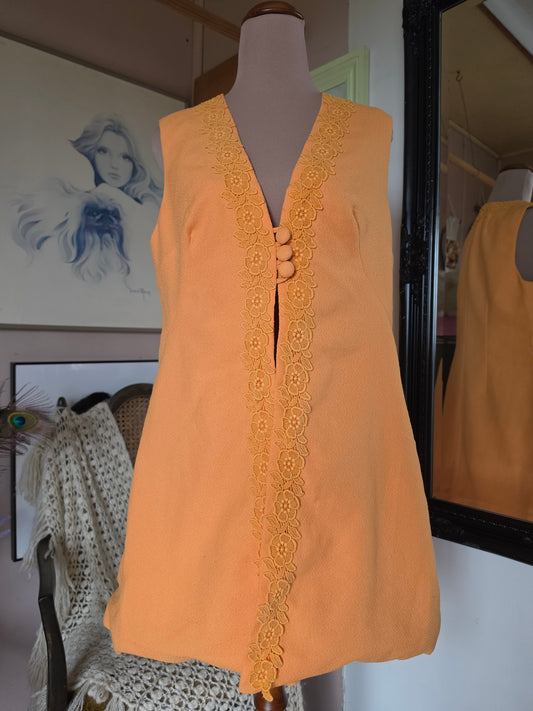 Vintage 1960s Buttercup Long Duster Vest with Floral Embroidery - size 10-12