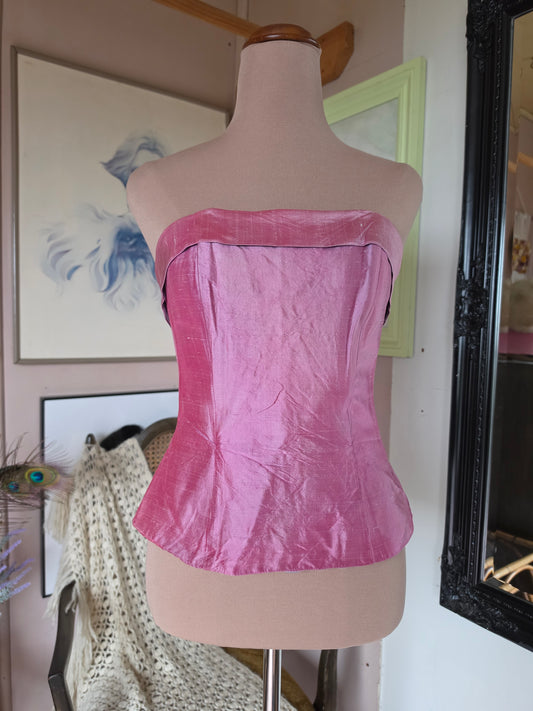 Vintage 1990s Karen Dye Pearlescent Rose Pink Corset Top - size 6-8