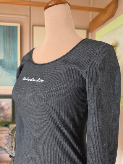 Vintage 1980s Harley Davidson Long Sleeve Charcoal Ribbed Bodysuit - size 8