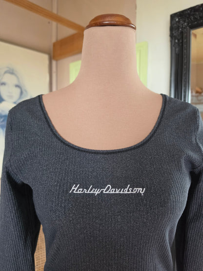 Vintage 1980s Harley Davidson Long Sleeve Charcoal Ribbed Bodysuit - size 8