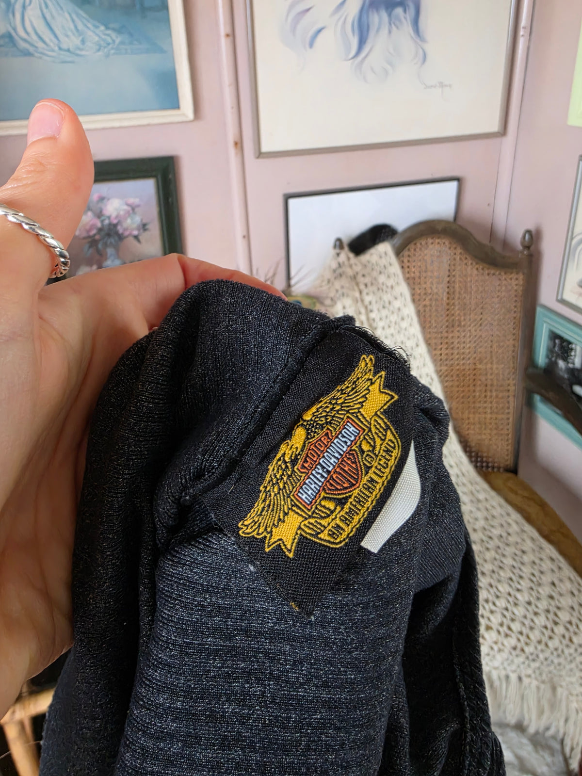 Vintage 1980s Harley Davidson Long Sleeve Charcoal Ribbed Bodysuit - size 8