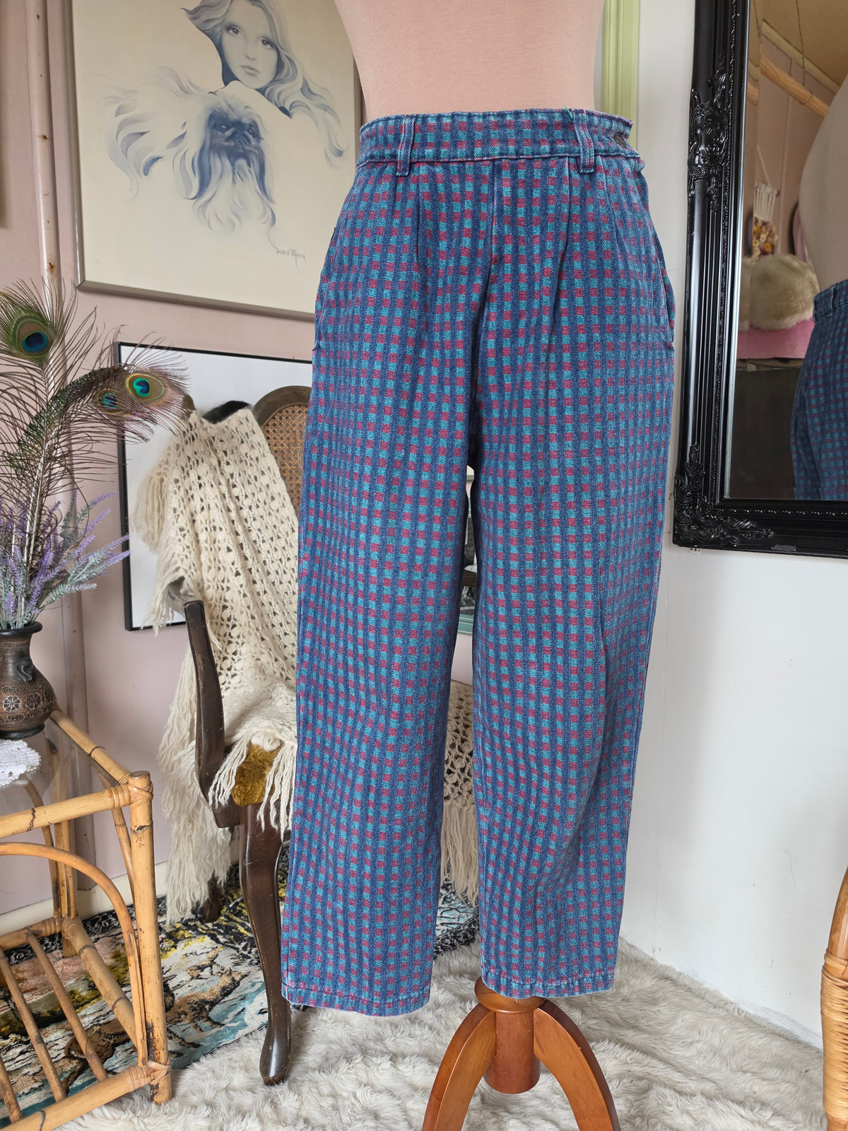 Vintage 1980s Sasson High Rise Checkered Print Cropped Mom Jeans - size 8-9
