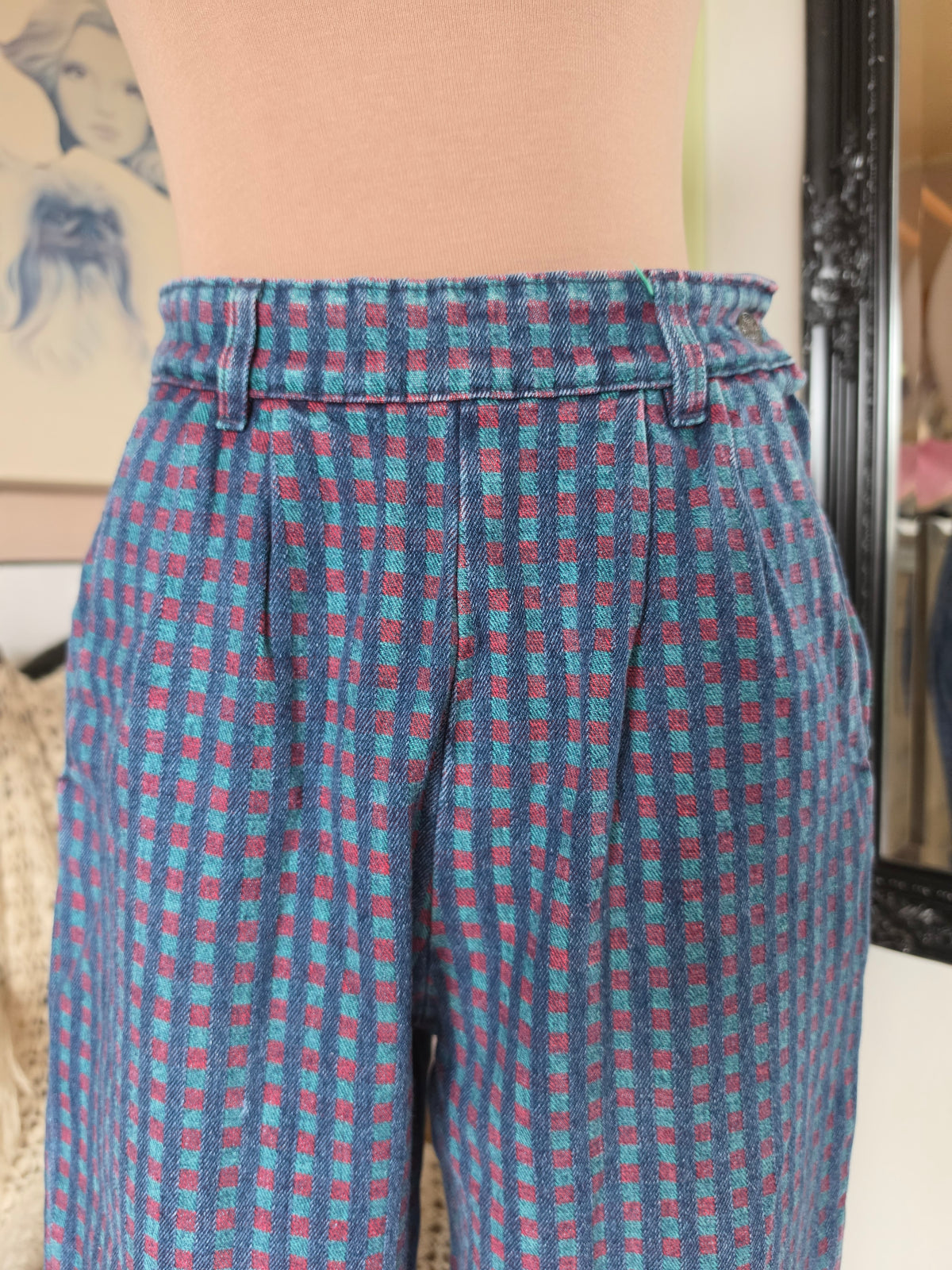 Vintage 1980s Sasson High Rise Checkered Print Cropped Mom Jeans - size 8-9