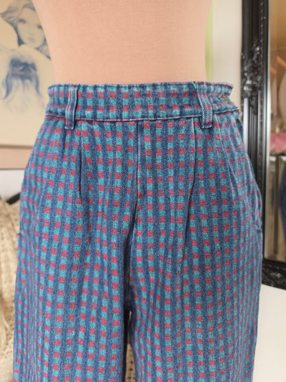 Vintage 1980s Sasson High Rise Checkered Print Cropped Mom Jeans - size 8-9