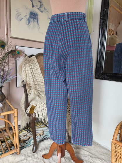 Vintage 1980s Sasson High Rise Checkered Print Cropped Mom Jeans - size 8-9