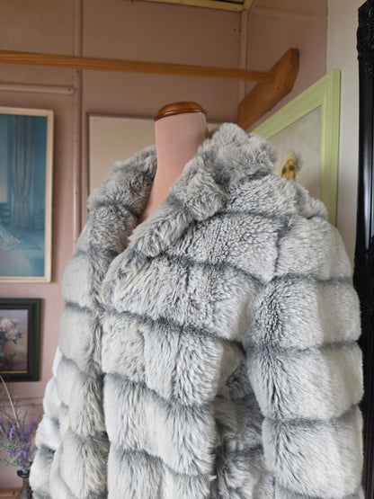 Vintage 1970s Hy Rose Grey & Steel Blue Faux Fur Coat - size 8-12