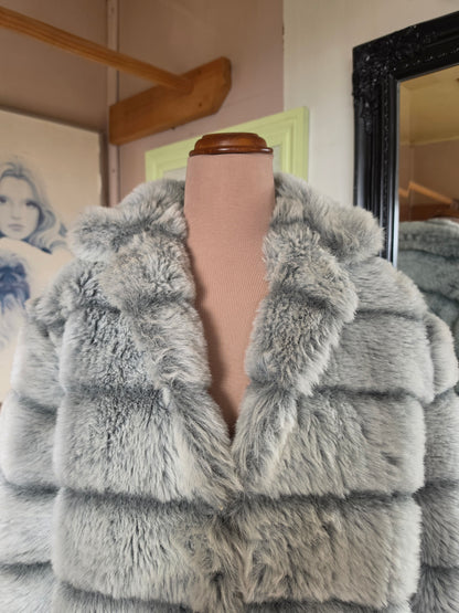 Vintage 1970s Hy Rose Grey & Steel Blue Faux Fur Coat - size 8-12