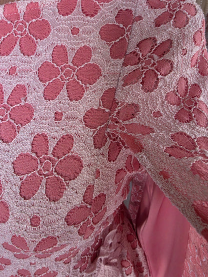 Vintage circa 1980s Dusky Pink Floral Midi Gown with Cape Sleeves - 8-10