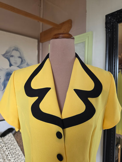 Vintage circa 1980s Staxs Neon Lemon Colour Block Top - size 8-10