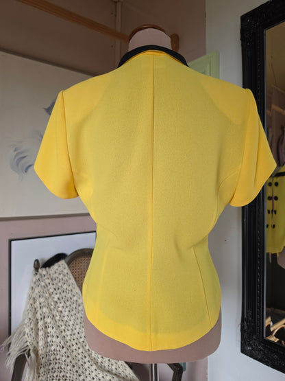 Vintage circa 1980s Staxs Neon Lemon Colour Block Top - size 8-10