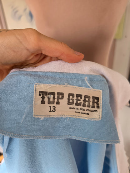 Vintage 1960s Top Gear Alice in Wonderland Powder Blue Babydoll Mini Dress - size 8