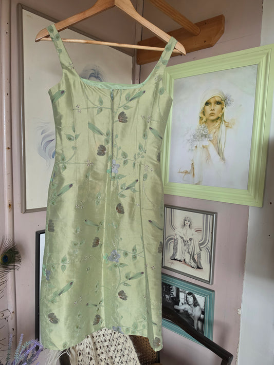Vintage Y2K Pistachio Green Forest Fairy Floral Party Dress - size 4-6