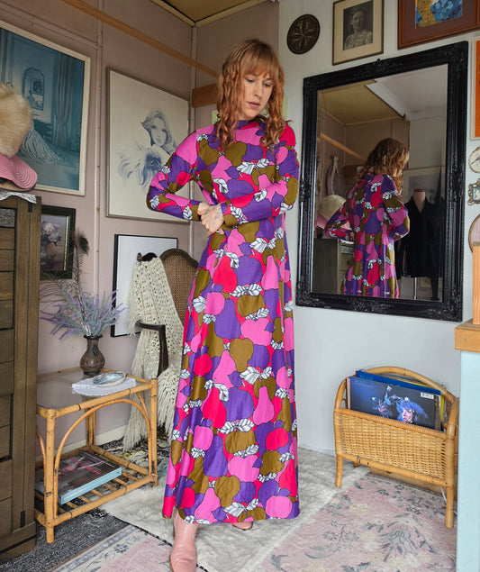 Vintage circa 1970s Styled by Lorna Cooper for Selby Psychedelic Fruit Gown - size 8-12