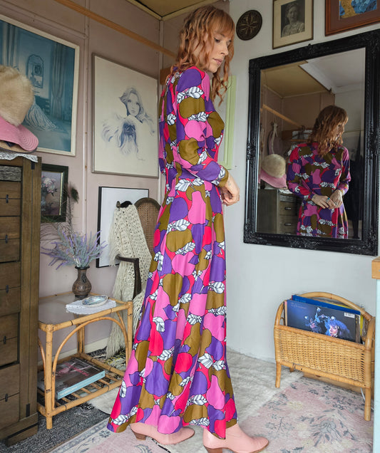 Vintage circa 1970s Styled by Lorna Cooper for Selby Psychedelic Fruit Gown - size 8-12