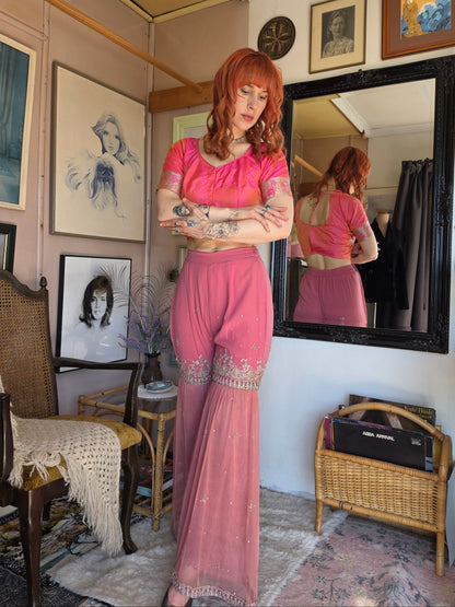 Vintage 1960s Jeannie's Dreamy Genie Beaded Pink Peach Trousers - size 6-8