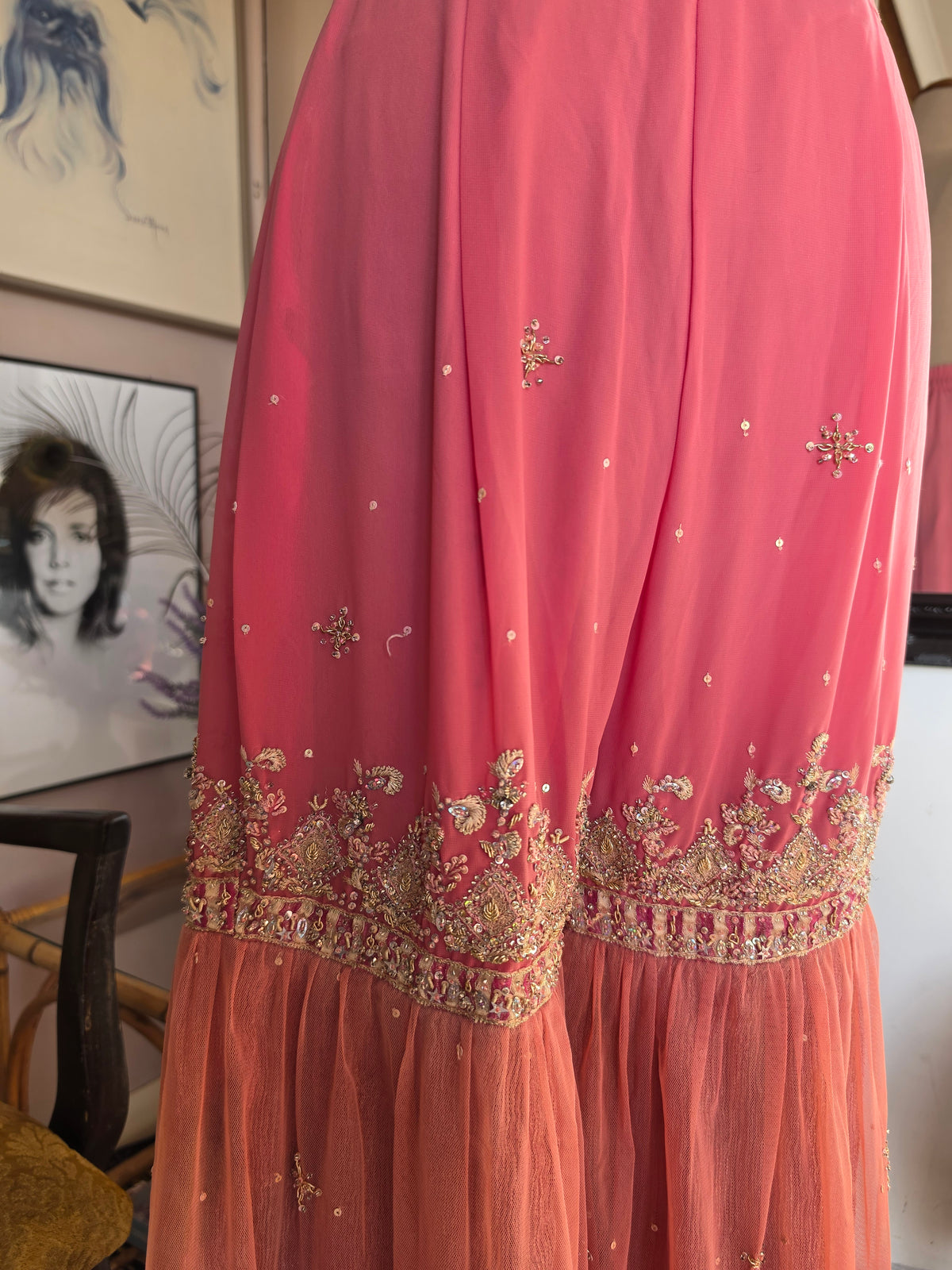 Vintage 1960s Jeannie's Dreamy Genie Beaded Pink Peach Trousers - size 6-8