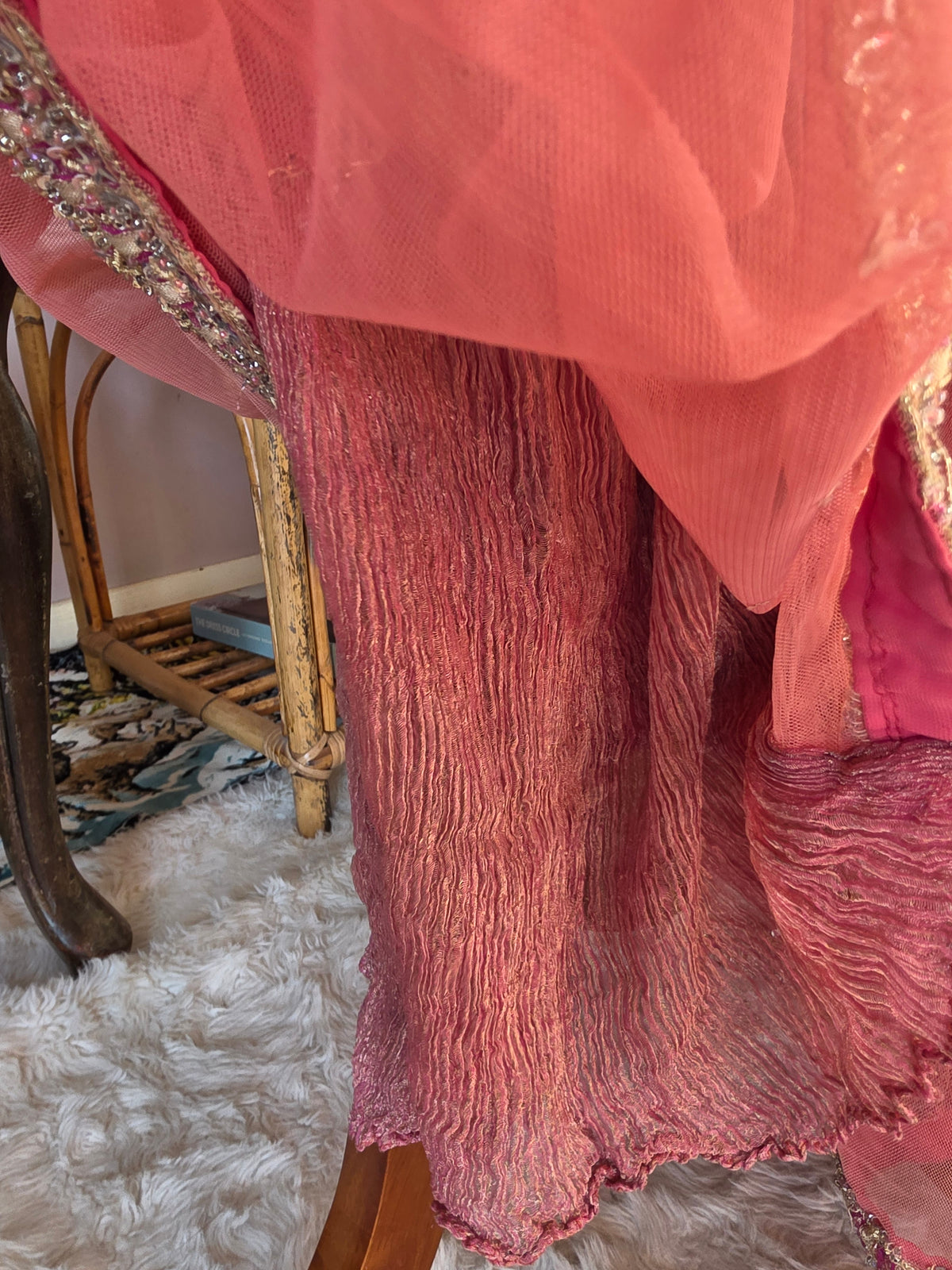 Vintage 1960s Jeannie's Dreamy Genie Beaded Pink Peach Trousers - size 6-8