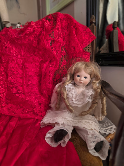 Vintage 1980s Blood Red 'Beetlejuice' Dress with Net Tulle Gothic Cape Collar - size 8-12